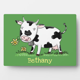 Plaque Photo Vache mignonne en vert dessin animé sur le terrain