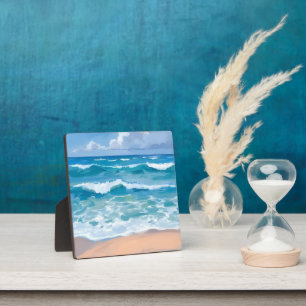 Plaque Photo Vagues de l'océan bleu   Art aquarelle de la mer d