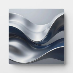 Plaque Photo Vagues fluides argent et marine Design Moderne Abs