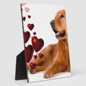 Plaque Photo Valentine Red Hearts Golden Retriever Chien (Côté)