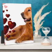 Plaque Photo Valentine Red Hearts Golden Retriever Chien (Côté)