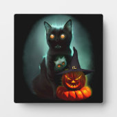 Plaque Photo Vampire Chat et Assistant Citrouille Halloween Sur (Devant)