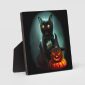 Plaque Photo Vampire Chat et Assistant Citrouille Halloween Sur (Recto)