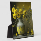 Plaque Photo Vase antique de fleurs jaunes (Côté)