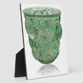 Plaque Photo Vase en verre Art déco vert dépoli avec Roses. (Côté)