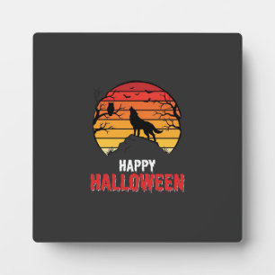 Plaque Photo Vecteur de loup de coucher de soleil d'Halloween h