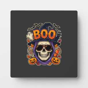 Plaque Photo Vecteur de lunettes de soleil crâne Boo Halloween