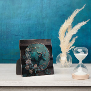Plaque Photo Verdigris Zodiac Taurus Metal Art