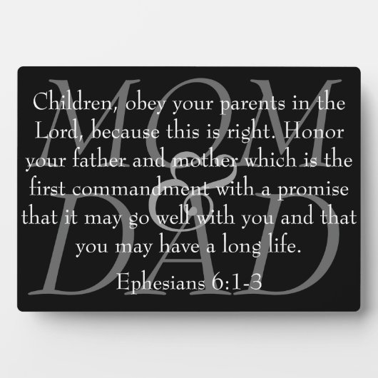 Plaque Photo verset biblique pour Maman & Papa Ephésiens 6:1-3  (Devant)