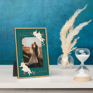 Plaque Photo Vert foncé avec des Roses de crème mariés