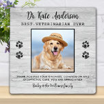 Plaque Photo Vétérinaire Cadeau personnalisé chien animal de co<br><div class="desc">Dites "Merci" à votre merveilleux vétérinaire avec une jolie plaque photo personnalisée de votre chien! Personnalisez avec le nom de l'animal et sa photo préférée. Ce cadeau d'appréciation vétérinaire sera un trésor. Personnaliser "Meilleur Vétérinaire Jamais" pour Vet Assistant, Vet Tech ou titre vétérinaire. DROIT D'AUTEUR © 2020 Judy Burrows, Black...</div>