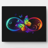 Plaque Photo Vibrant infinity with rainbow butterfly on black (Devant)