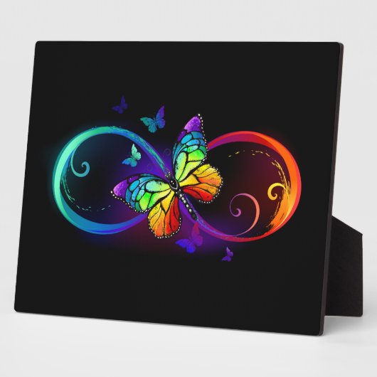 Plaque Photo Vibrant infinity with rainbow butterfly on black (Côté)