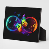 Plaque Photo Vibrant infinity with rainbow butterfly on black (Côté)