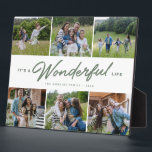 Plaque Photo Vie merveilleuse six photo collage famille<br><div class="desc">Célébrez les souvenirs de famille préférés avec cette plaque collage de six photos avec un traitement de type "It's a beautiful life" et texte personnalisé. Ce collage photo est idéal pour les familles, les nouveaux bébés, les grands-parents et plus encore. Customisez-le pour l'année, les souvenirs de vacances, les voyages, la...</div>