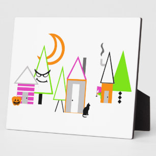Plaque Photo village d'Halloween personnalisé noir orange viole