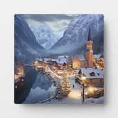 Plaque Photo Village européen en hiver, AI, (Devant)