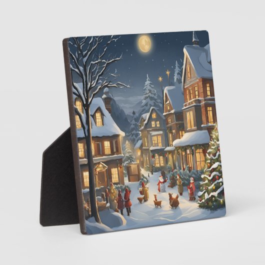 Plaque Photo Ville de Noël enneigée (Recto)