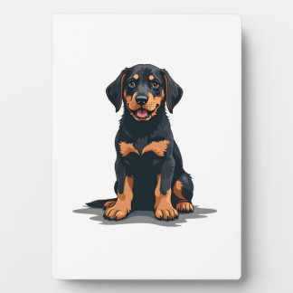 Plaque Photo Vintage Black and Tan Dog Back View Illustration P