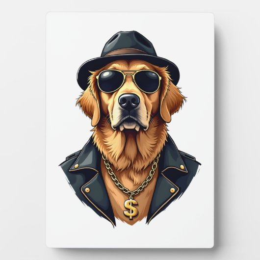 Plaque Photo Vintage Cool Golden Retriever Dog in Sunglasses an (Devant)
