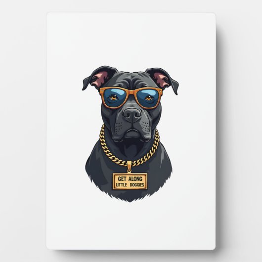 Plaque Photo Vintage Cool Pitbull in Sunglasses with Gold Chain (Devant)