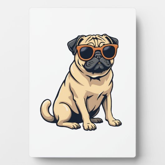 Plaque Photo Vintage Dabbing Pug with Sunglasses Funny Dog Vect (Devant)