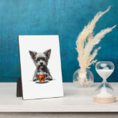 Plaque Photo Vintage Dog Holding Tea with Glasses Retro Pet Ill (Côté)