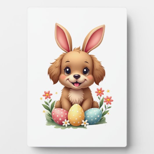 Plaque Photo Vintage Easter Bunny Dog Cute Puppy Illustration w (Devant)