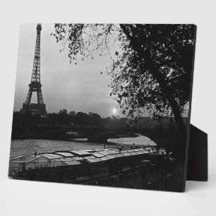 Plaque Photo Vintage France Paris Eiffel tower sunset