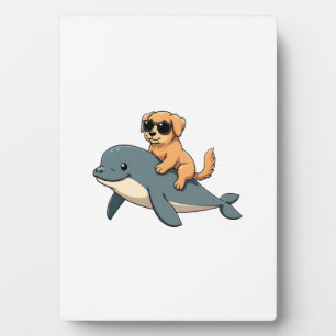 Plaque Photo Vintage Golden Retriever montant une baleine blanc