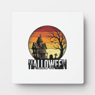Plaque Photo Vintage Halloween Maison Hantée Coucher de Soleil