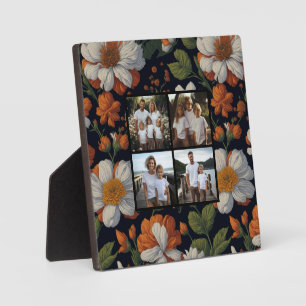 Plaque Photo Vintage Orange blanc élégant fleurs rétro photo