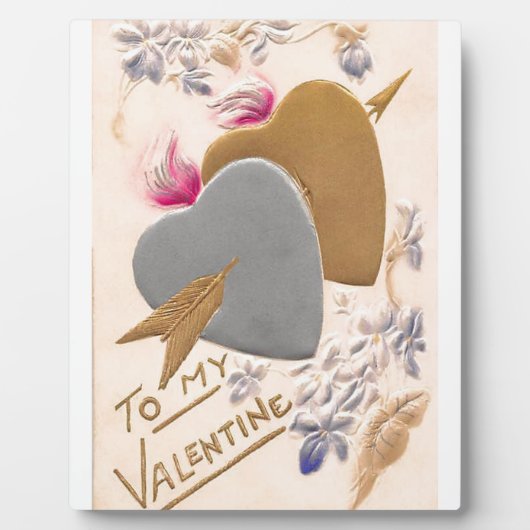 Plaque Photo Vintage Silver & Gold Hearts Valentine Postcard (Devant)