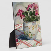 Plaque Photo Violets africains en pot bleu 1790 (Côté)