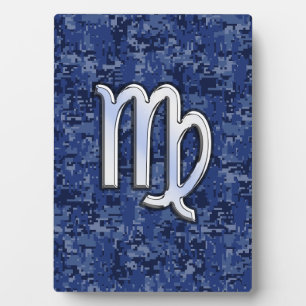 Plaque Photo Virgo Zodiac Silver Sign on Navy Blue Digital Camo