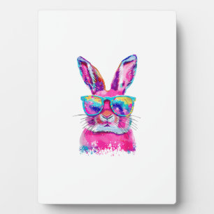 Plaque Photo Visage de lapin avec lunettes Tie Dye Joyeuses Pâq