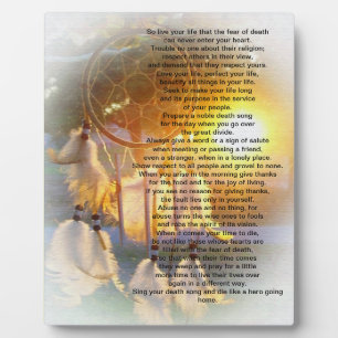 Plaque Photo Vivez votre vie, Chef Tecumseh Dreamcatcher