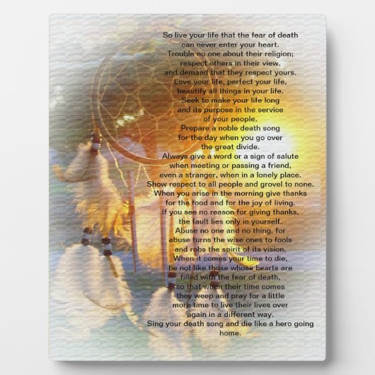 Plaque Photo Vivez votre vie, Chef Tecumseh Dreamcatcher (Devant)