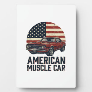 Plaque Photo Voiture Musclée Américaine Vintage Flag Chemise De