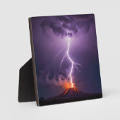 Plaque Photo Volcano Lightning Eruption Dramatic Night (Recto)