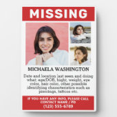 Plaque Photo VOS Photos & Texte "MANQUANT" (Devant)