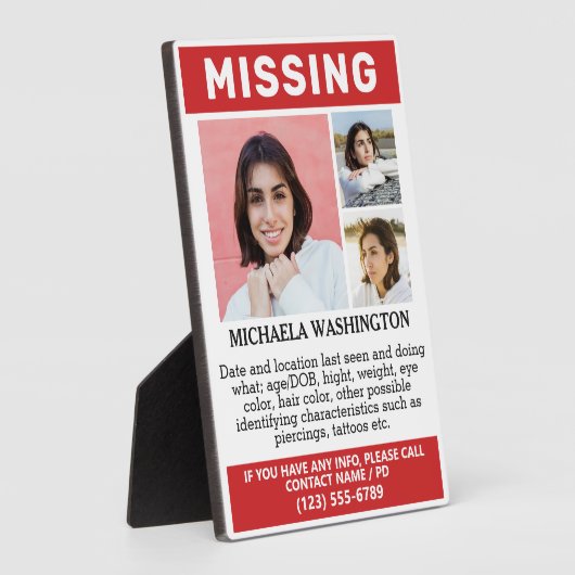 Plaque Photo VOS Photos & Texte "MANQUANT" (Côté)