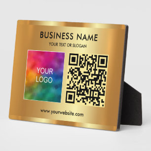 Plaque Photo Votre logo de texte personnalisé QR Code Faux Gold