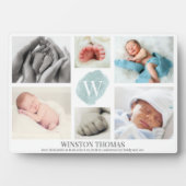 Plaque Photo Watercolor Blue Monogram Photo Collage Boy Birth (Devant)