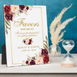 Plaque Photo Watercolor Burgundy Gold Wedding Favors<br><div class="desc">Watercolor Floral Burgundy Marsala Gold Wedding Favors Table Plaque</div>