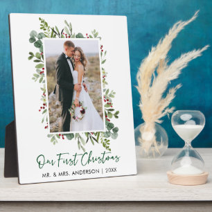 Plaque Photo Watercolor Greenery Berries Christmas Photo