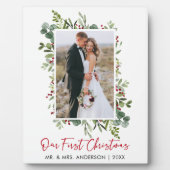 Plaque Photo Watercolor Greenery Red Berries Christmas Photo (Devant)