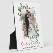 Plaque Photo Watercolor Greenery Red Berries Christmas Photo (Côté)