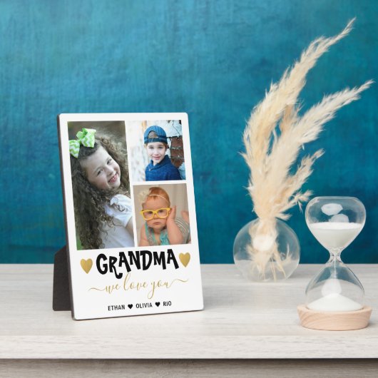 Plaque Photo We Love You Grand-mère Grandkids 3 Photo Collage (Côté)