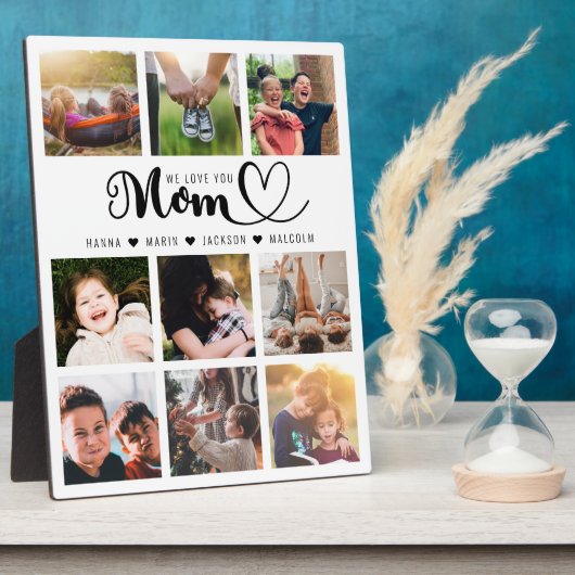 Plaque Photo We Love You Mom Script Kids Names Photo Collage (Côté)